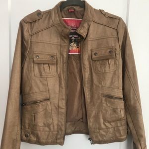 Gently preloved faux tan leather jacket